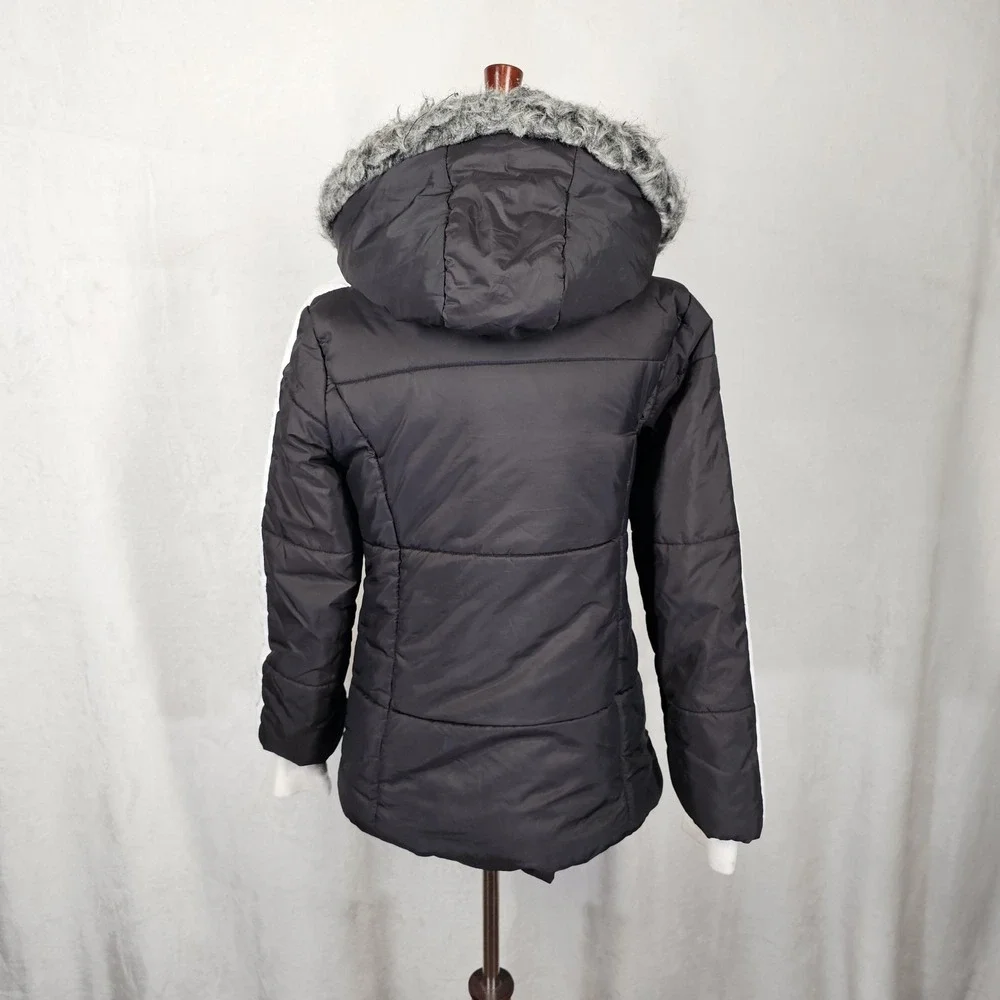 Calvin Klein Jeans Puffer Jacket Girls 12/14 Black‎ Faux Fur Hood Fleece Lined